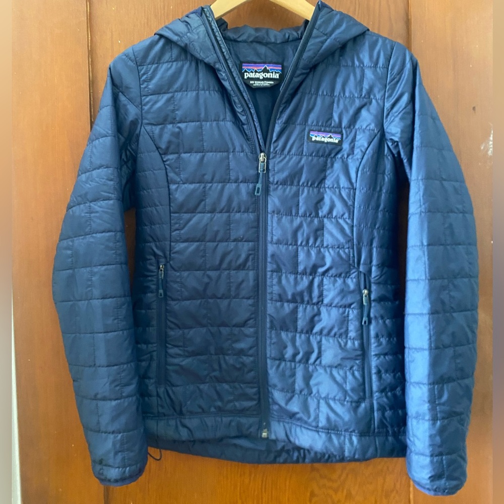 Patagonia Women's Nano Puff® Hoody, Smolder Blue, size XS.